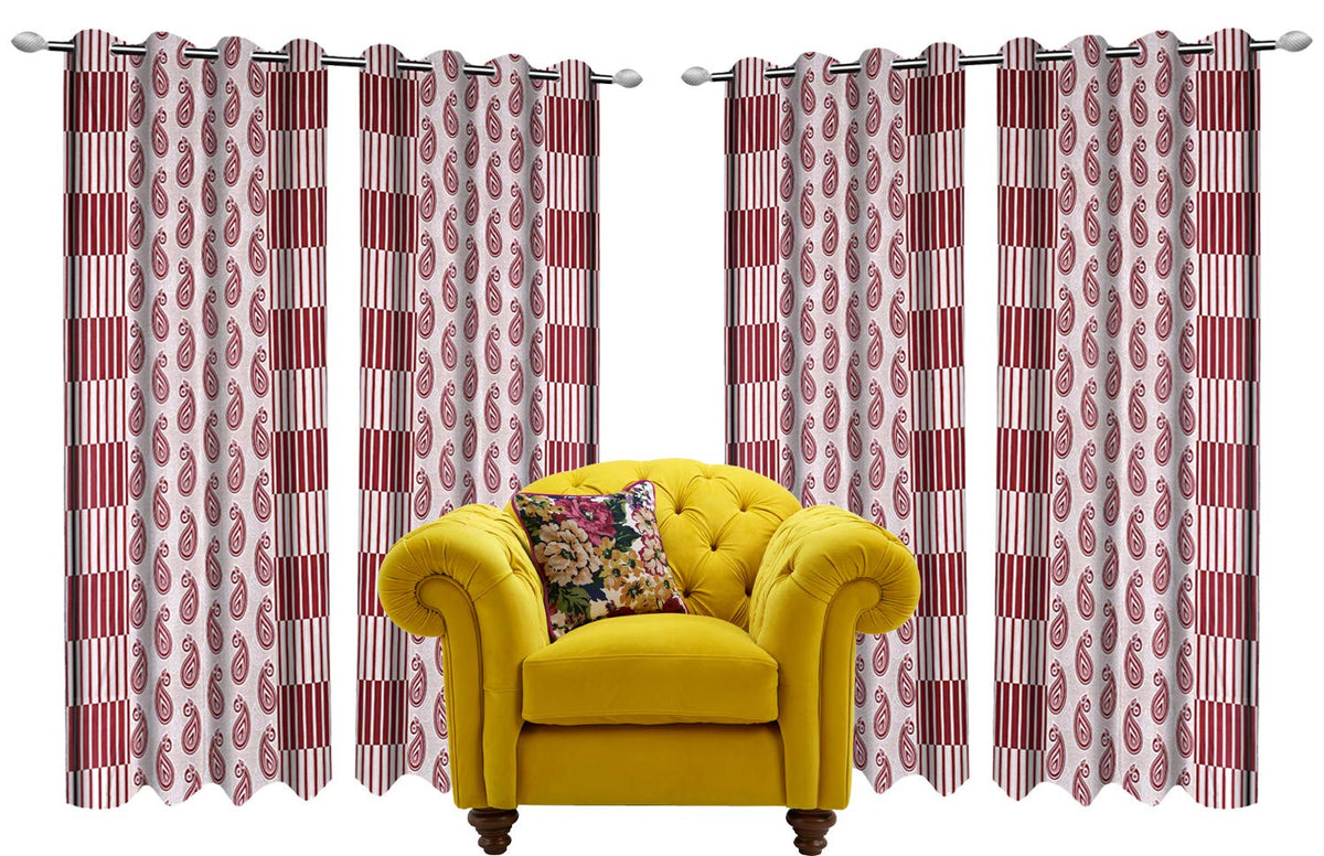 Kuber Industries Cairy Design 6 Pieces Polyester Eyelet Door Curtain 7 Feet (Maroon)-Ctktc14319