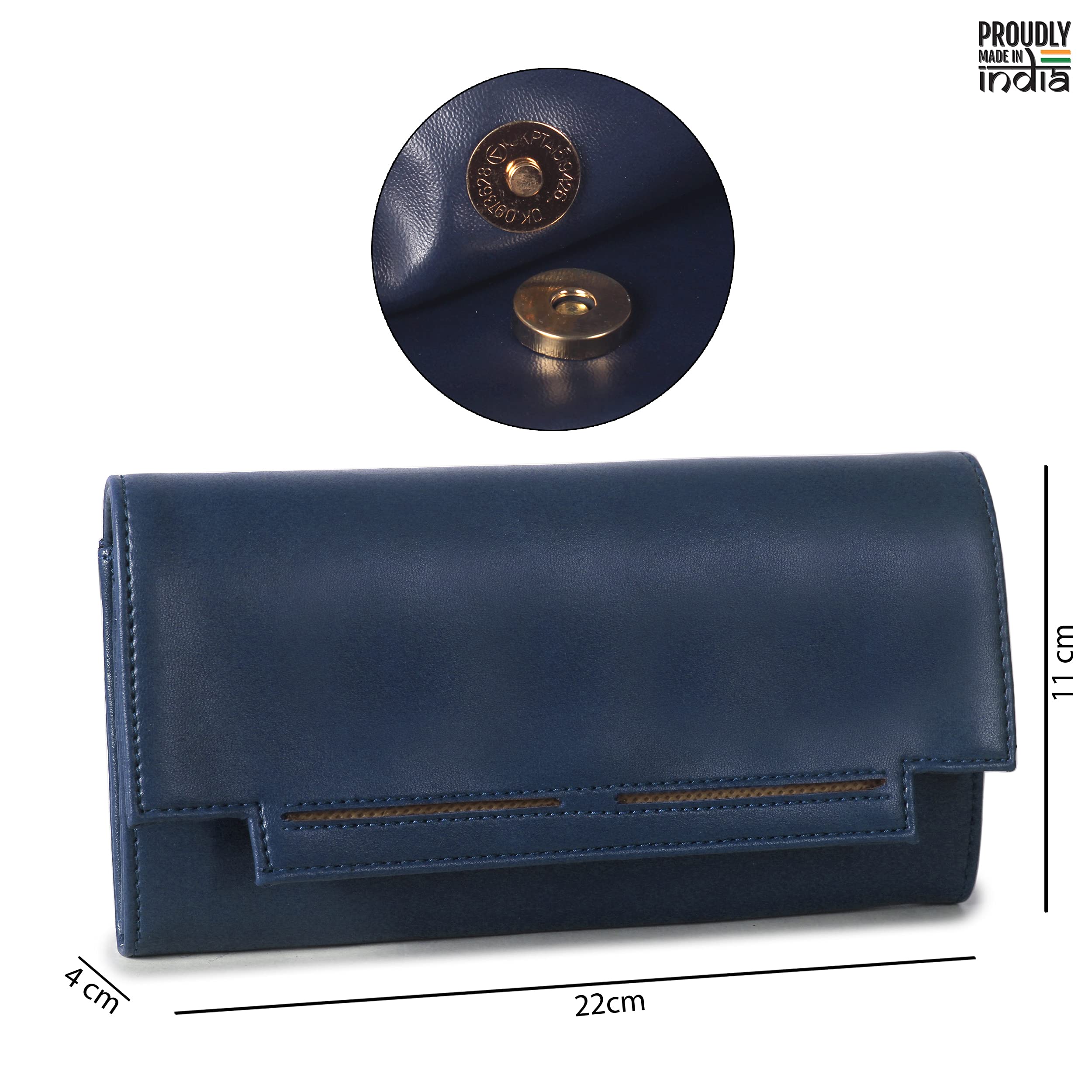 The Clownfish Laura Collection Womens Wallet Clutch Ladies Purse with Multiple Card Slots (Navy Blue)
