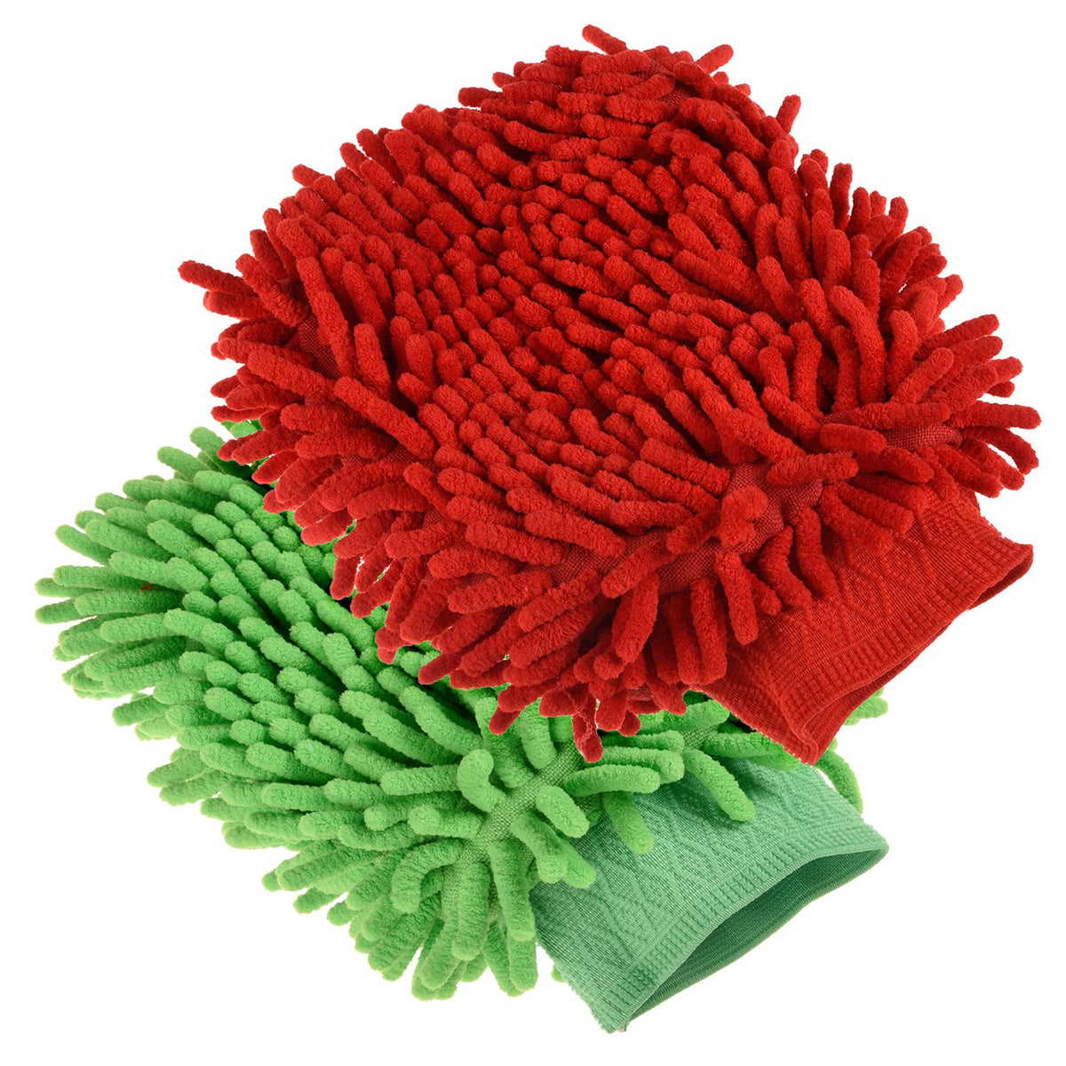 Kuber Industries Chenille Mitts|Microfiber Cleaning Gloves|Inside Waterproof Cloth Gloves|100 Gram Weighted Hand Duster|Chenille Gloves for Car|Glass|Pack of 2 (Red & Green)