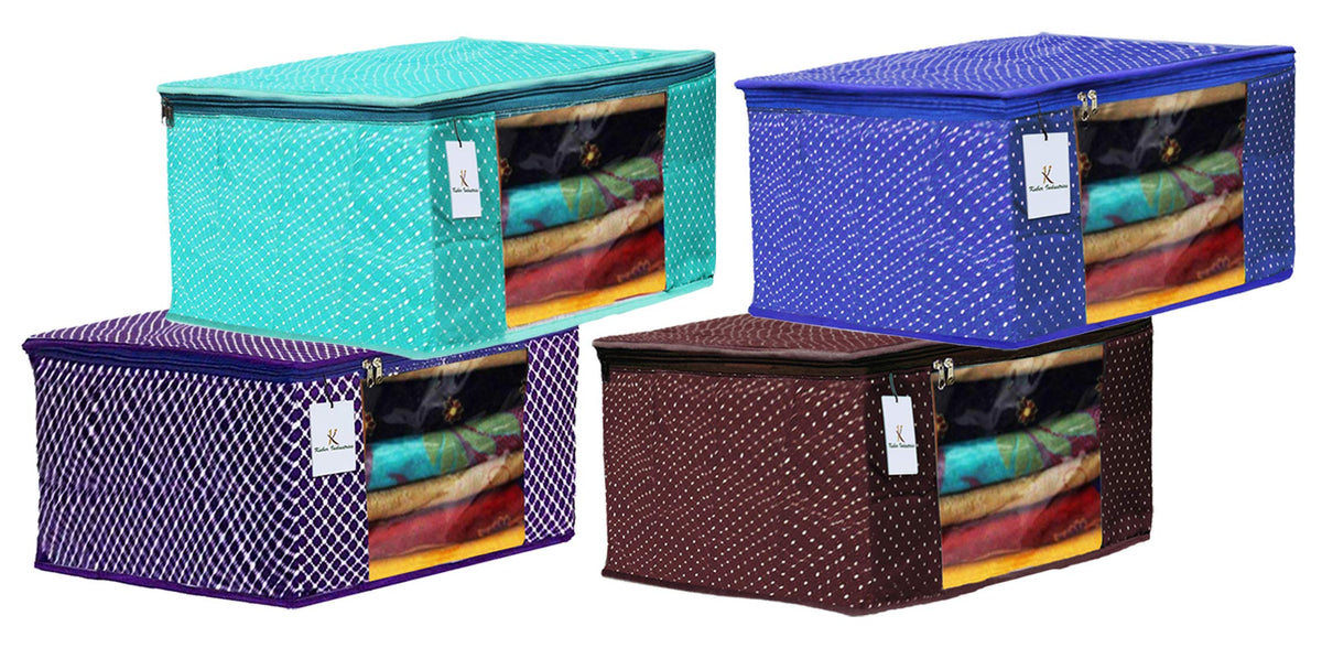 Kuber Industries Polka Dots 4 Pieces Cotton 3 Layered Quilted Saree Cover (Purple & Green & Brown & Royal Blue) - CTKTC31199