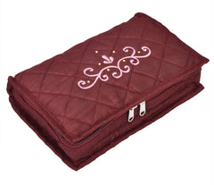 Kuber Industries Embroidery Design 2 Pieces Satin Jewellery Pouch Cum Makeup Kit (Maroon & Pink)