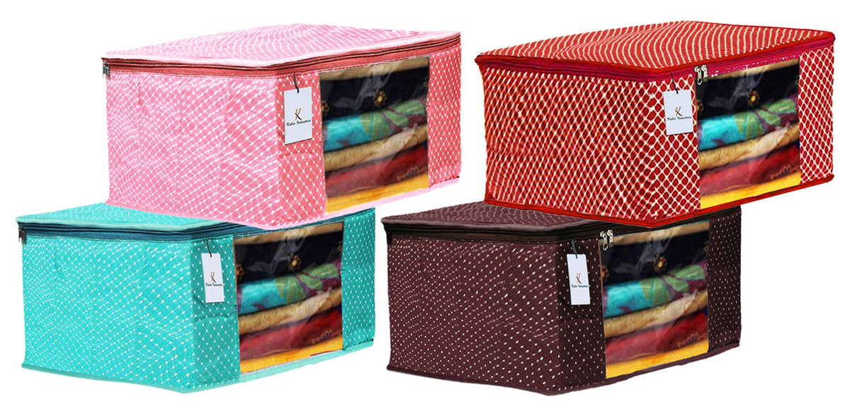 Kuber Industries Polka Dots 4 Pieces Cotton 3 Layered Quilted Saree Cover (Green & Brown & Peach & Red) - CTKTC31205