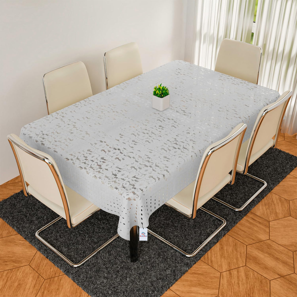 Heart Home Dining Table Cover | Cashew Design Dining Table Cover | Shinning Net Dining Table Cover | Table Cover for Home Décor | 60x90 | White