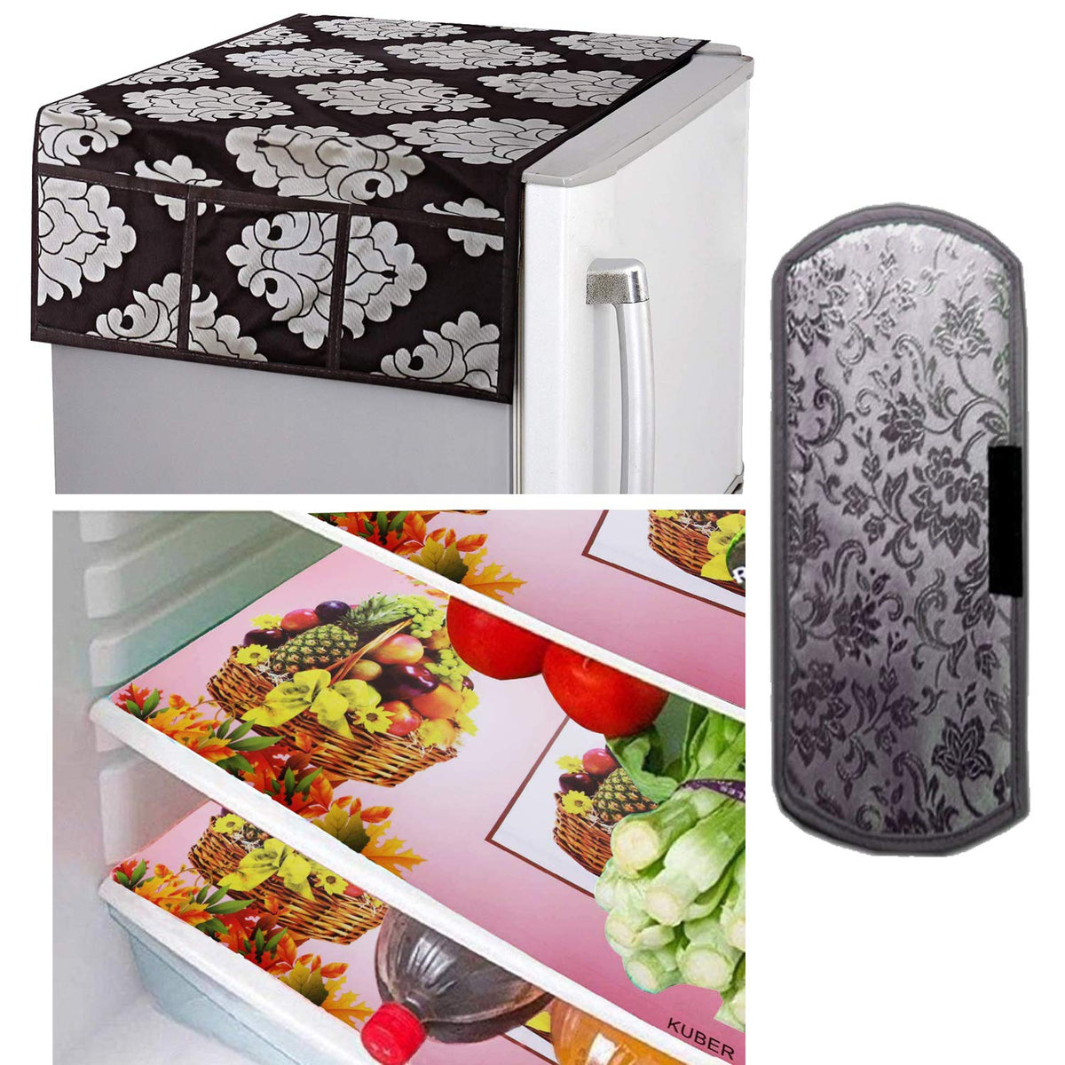 Kuber Industries PVC 3 Pieces Fridge Mats, 1 Piece Handle Cover and 1 Piece Fridge Top Cover (Brown)-CTKTC14588