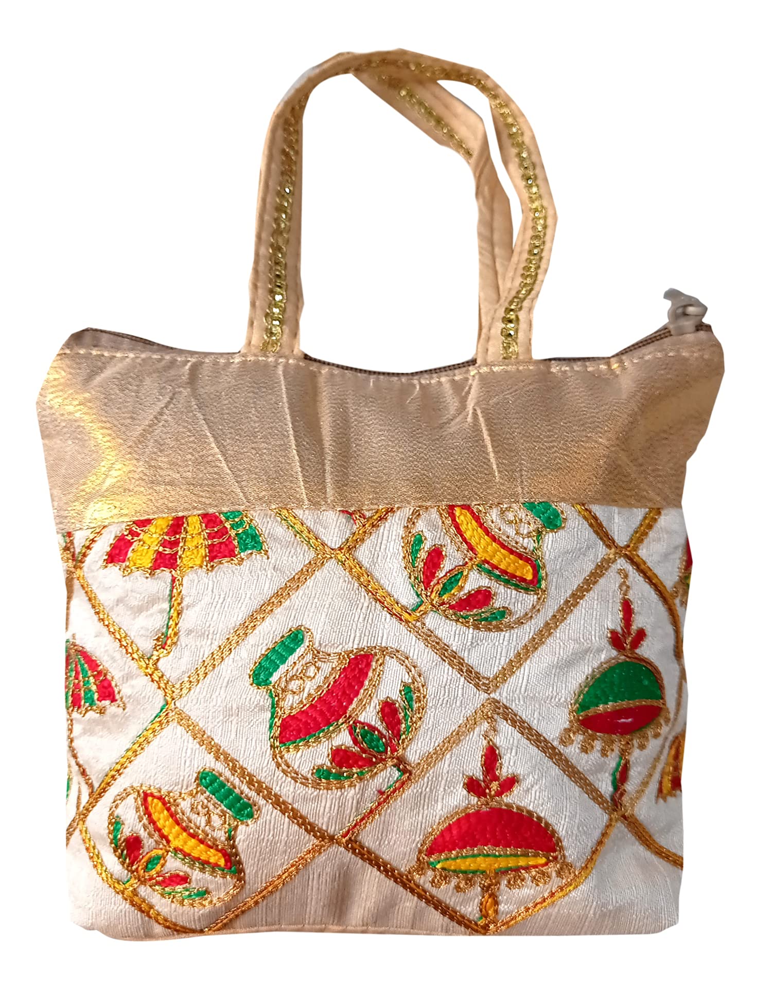 Kuber Industries Embroidery Small Hand Bag, Tote Bag For Women & Girls (Gold)-HS_38_KUBMART21478, Pack of 1
