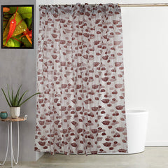 Kuber Industries Floral Design PVC Shower Curtain with Hooks - 54"x84", Brown