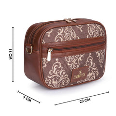 The Clownfish Nyra Polyester Crossbody Sling Bag for Women Casual Party Bag Purse with Adjustable Shoulder Strap and Printed Design for Ladies College Girls (Brown)