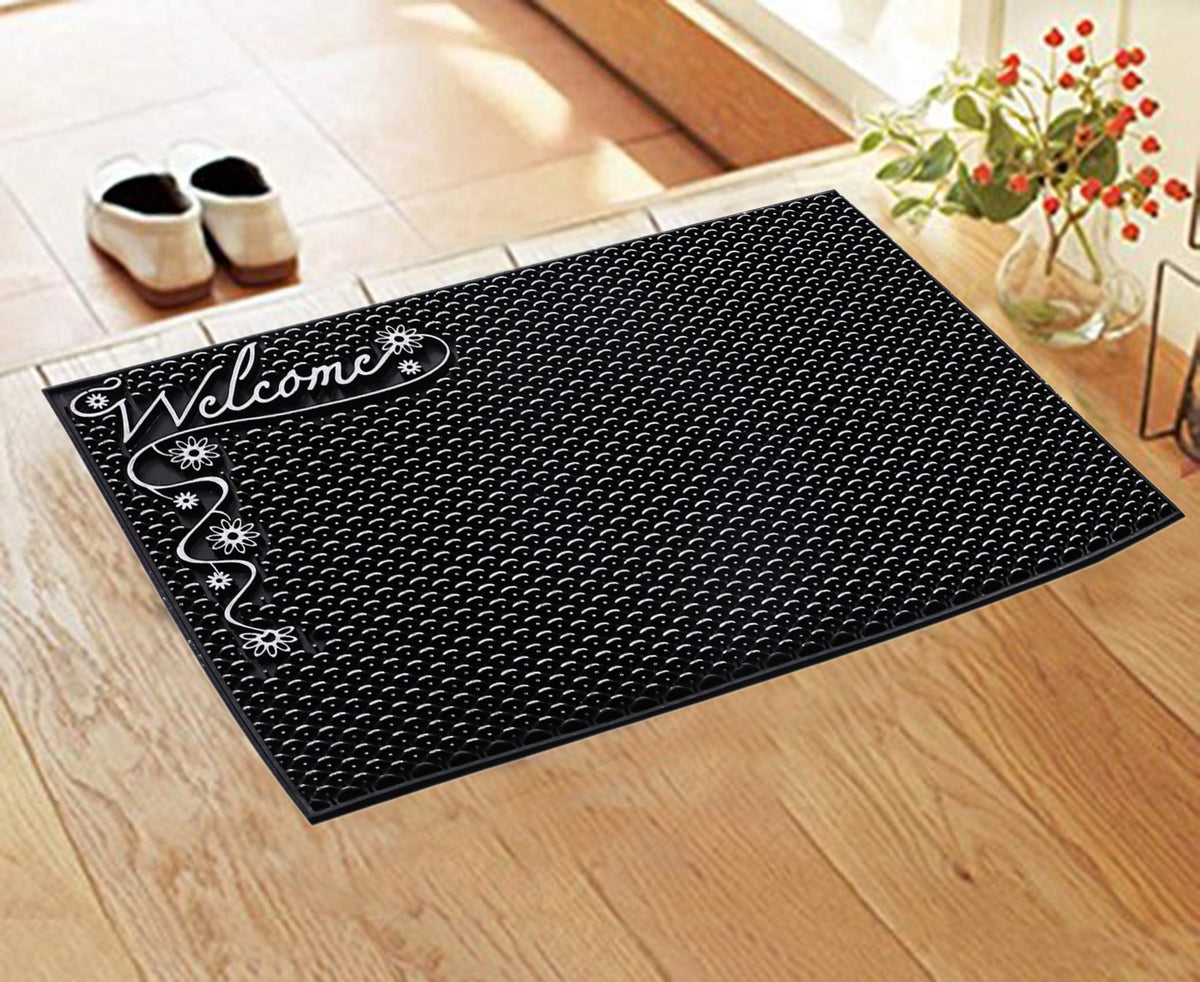 Kuber Industries PVC Anti Slip Welcome Door Mat 15"x21.5" (Black & Silver) -CTKTC29185