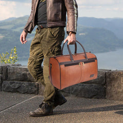 The Clownfish Bethany Vegan Leather 32 Litre Unisex Travel Duffle Bag Weekender Bag Cabin Luggage Bag (Brown)