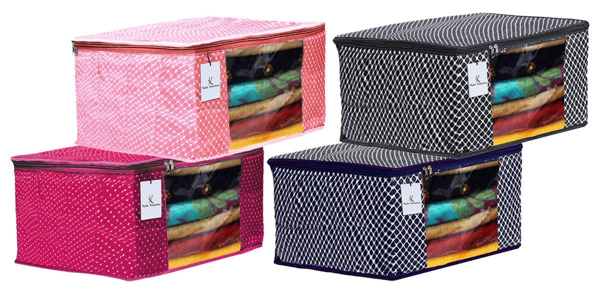 Kuber Industries Polka Dots 4 Pieces Cotton 3 Layered Quilted Saree Cover (Peach & Rani & Blue & Black) - CTKTC031221