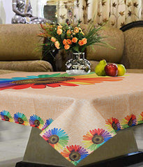 Kuber Industries Center Table Cover|Table Cover 4 Seater|Sun Flower Design|Jute Table Cloth (Gold)