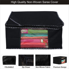 Kuber Industries Saree Covers With Zip|Saree Covers For Storage|Saree Packing Covers For Wedding|Pack Of 12 (Black)