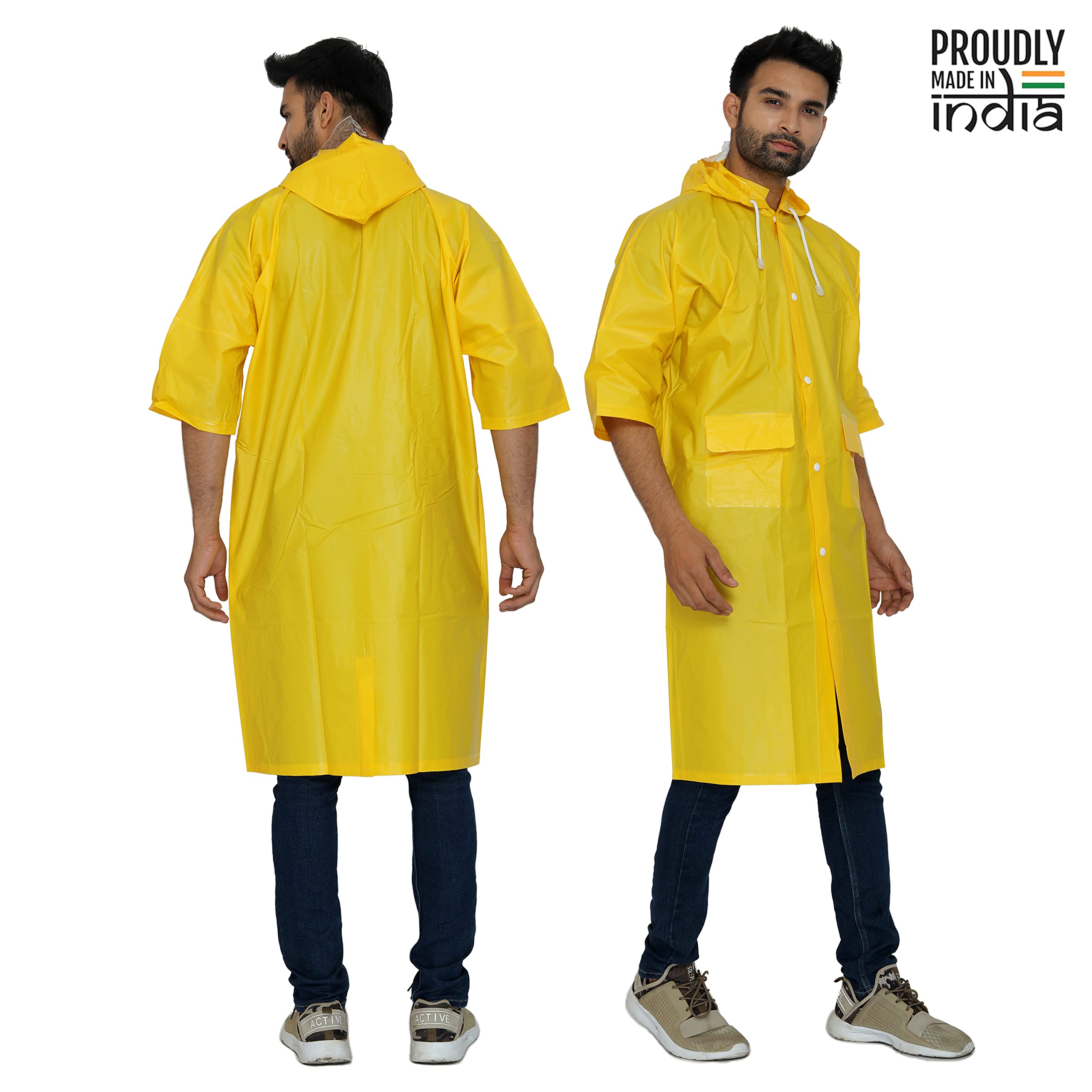 THE CLOWNFISH Raincoat for Men and Women Waterproof PVC Material Longcoat with Adjustable Hood (Yellow, Free Size)