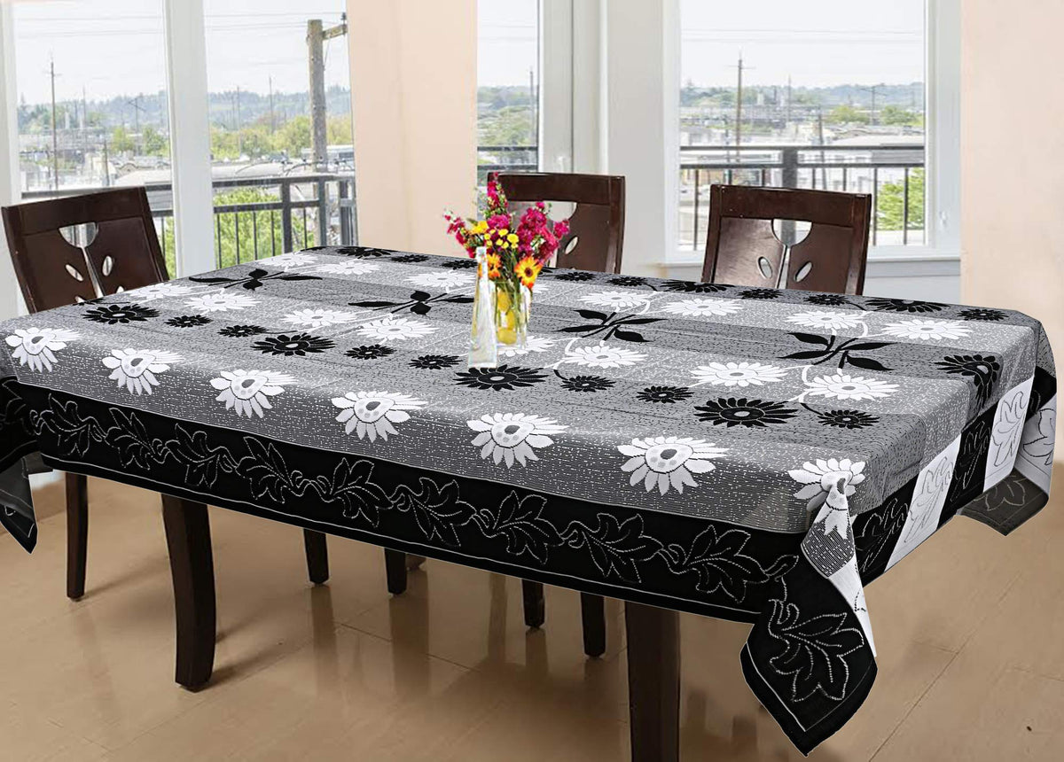 Kuber Industries CTKTC05161 Floral Cotton 6 Seater Dining Table Cover (Black)