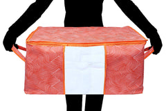 Kuber Industries Leheriya Design Rectangular Underbed Storage Organizer, Blanket Cover (Orange, Extra Large Size), Set of 2