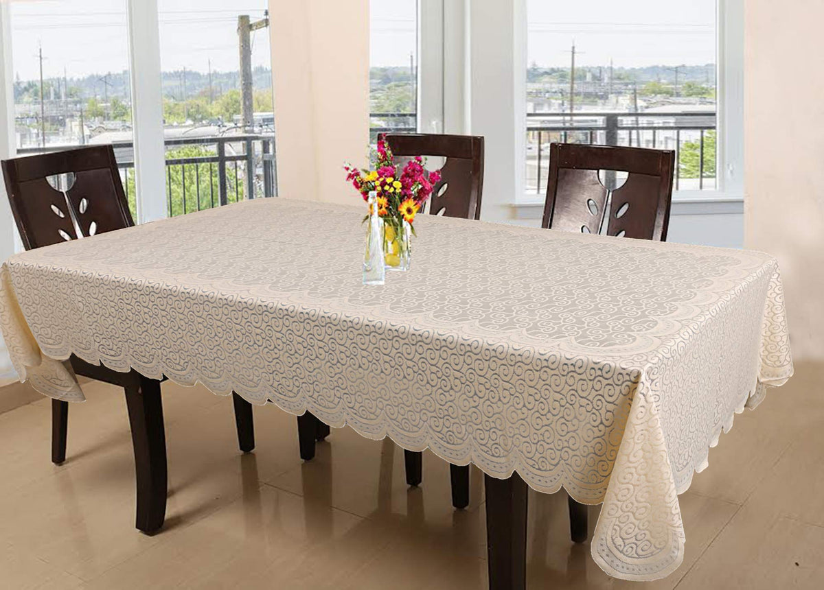 Kuber Industries Zig Zag Design Cotton 6 Seater Dining Table Cover - Cream (CTKTC01252) Pack of 1