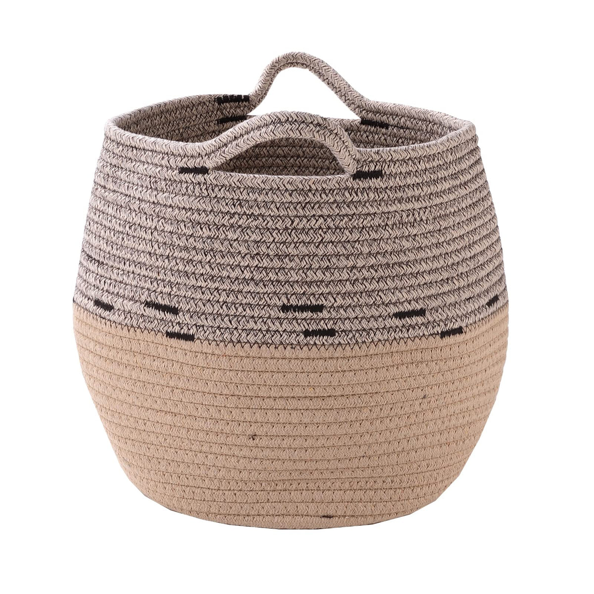 Kuber Industries Cotton Woven Storage Basket With Handle|Shelf Basket Hamper|Organizer for Toys, Socks, Cosmetic|Capacity 22 L|BEIGE|