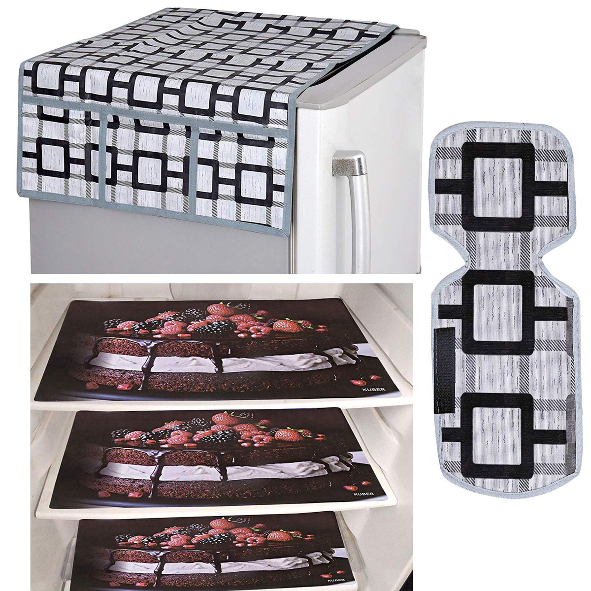 Kuber Industries PVC Fridge Mats, 3 Pieces, Handle Cover and Fridge Top Cover (CTKTC014585, Grey, Standard)