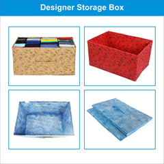 Kuber Industries Laheriya Metallic Print Rectangular Non Woven Fabric Modular Closet Organizer Box with Handle (Blue & Red & Beige, KUBMART15999, 42 x 29 x 22 cm), Set of 3