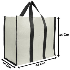 Kuber Industries Canvas Foldable Shopping Bag for Ladies|Travel Tote Bag|Grocery Bag For Daily Use (Cream & Black)