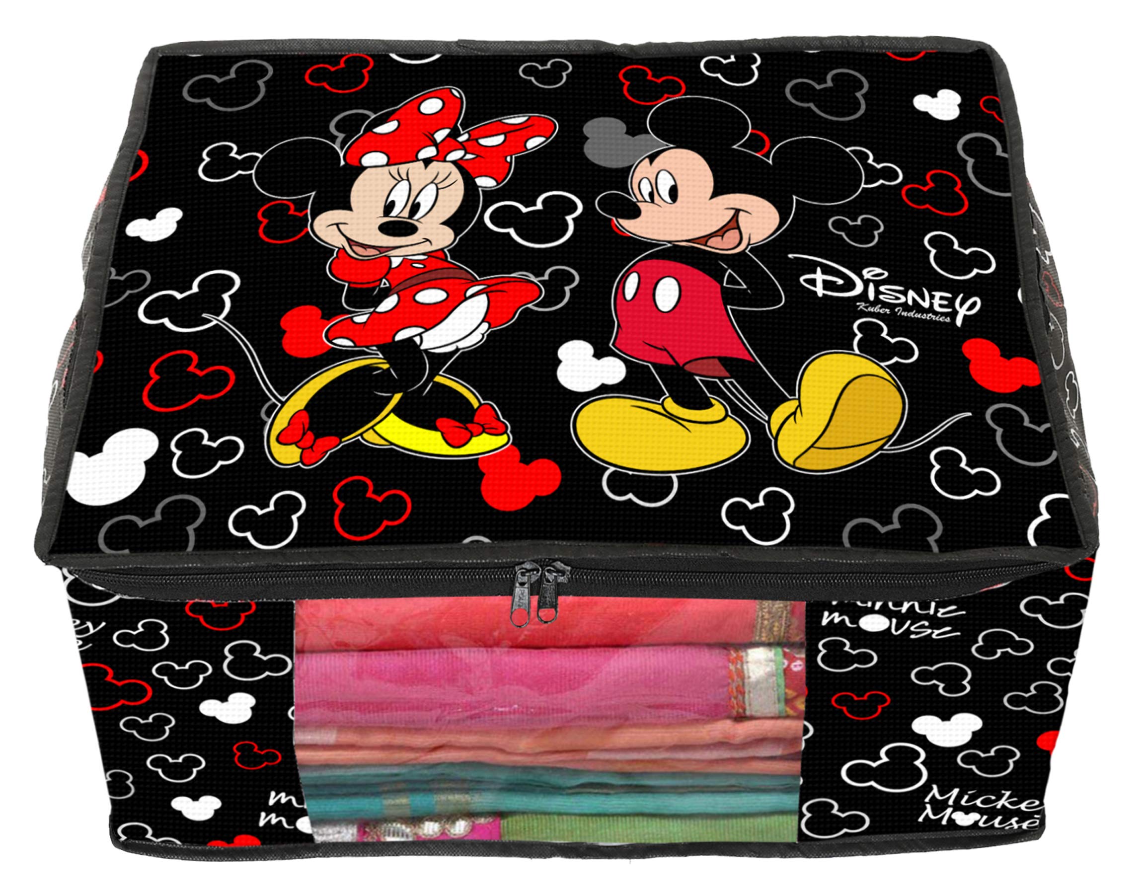 Kuber Industries Disney Mickey Print 6 Piece Non Woven Fabric Saree Cover/Clothes Organiser For Wardrobe Set with Transparent Window, Extra Large (Black) -HS_35_KUBMARTS18131