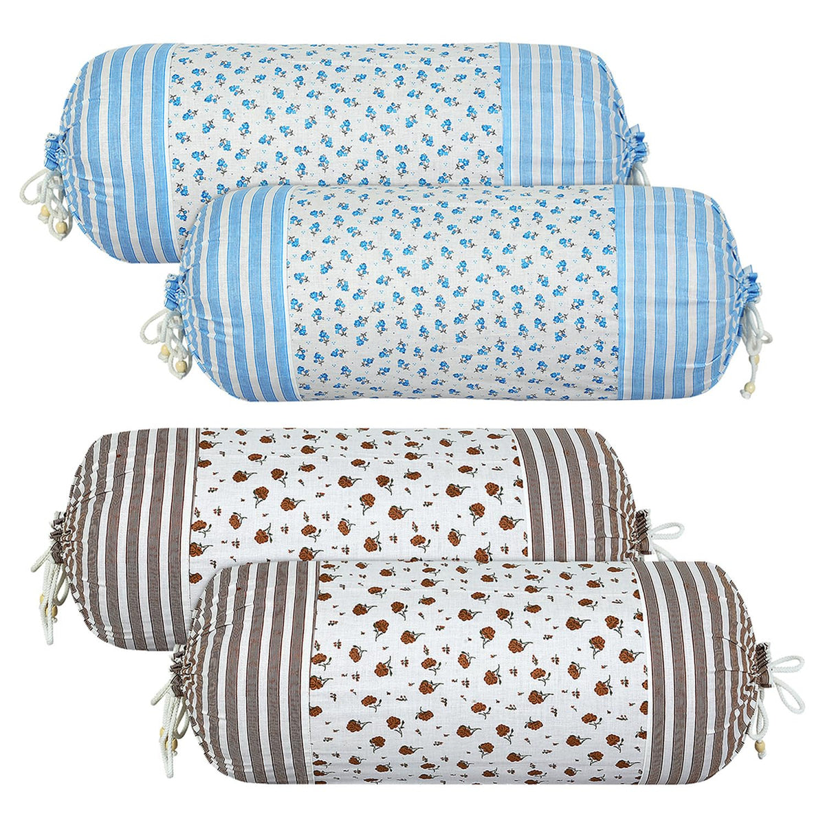 Heart Home Bolster Covers | Cotton Bolster Cover Set | Diwan Bolster Cover Set | Bolster Pillow Cover | Flower Masand Cover | 16x32 Inch | Pack of 4 | Multi