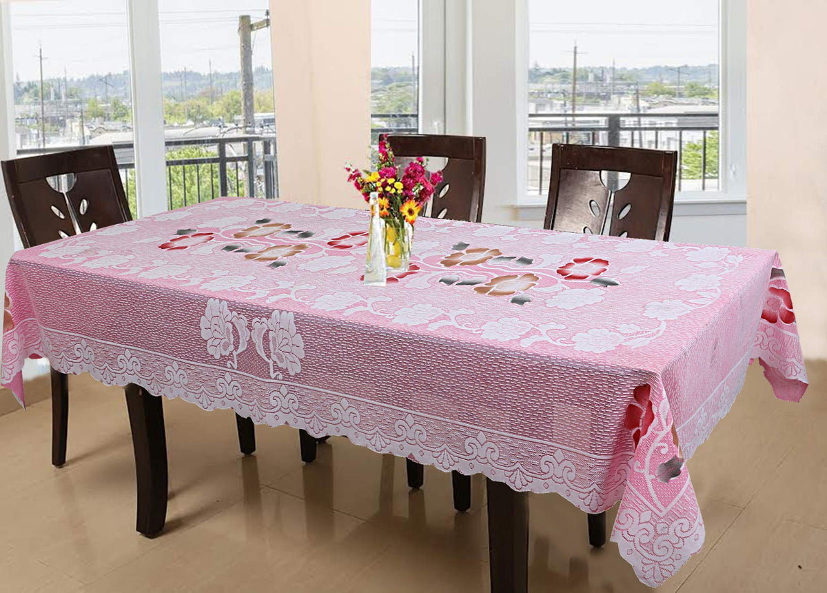 Kuber Industries Dining Table cover 6 Seater|Table Cloth|Table Cover for Home, Restaurant| Floral Cotton (Pink)