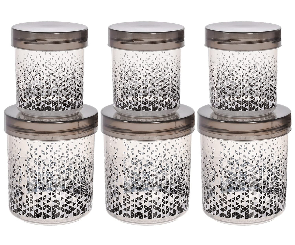 Kuber Industries Tringle Printed Multiuses BPA Free Leak Proof, Dishwasher/Freezer Safe Plastic Storage Container With Lid, 500ml & 1000ml Pack of 6 (Black)-46KM0550