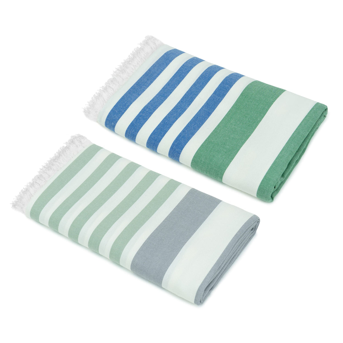 Mush Bamboo Extra Large Cabana Style Turkish Towel | Ideal for Beach, Bath, Pool, Travel & Yoga | Size : 90 x 160 cms | (Light Green-Grey & Blue-Dark Green, 2)