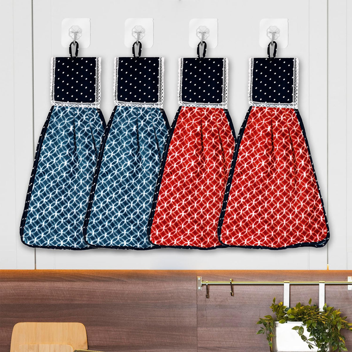 Heart Home Napkin | Washbasin Hanging Napkin | Kitchen Towel with Ties | Napkin for Kitchen | Circle Napkin for Bathroom | Hand Towel for Kitchen | Pack of 4 | Multi