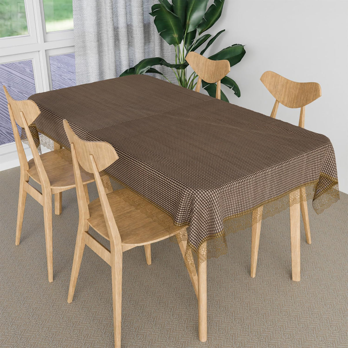 Heart Home Dining Table Cover | Kitchen Dining Tablecloth | 4 Seater Center Table Cover | Dining Table Cover for Hall Décor | Barik Check Kitchen Tablecloth | 45x70 | Brown
