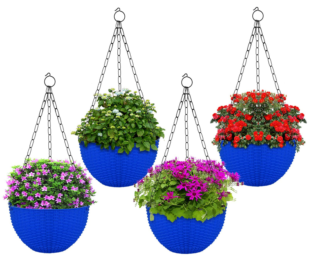 Kuber Industries Plastic Hanging Flower Pot for Balcony & Railing Set of 4 (Blue)-20x20x59 cm