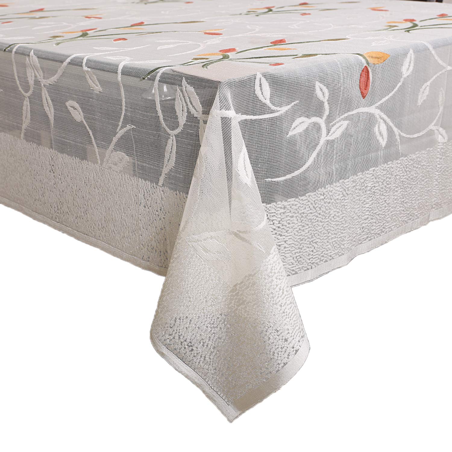 Kuber Industries Shining Leaf Design Cotton 6 Seater Dining Table Cover (Cream)
