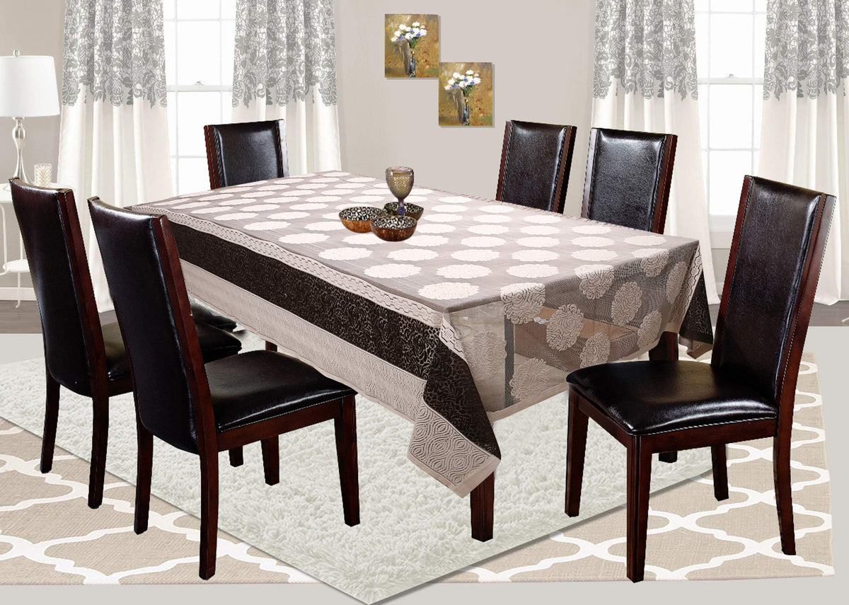 Kuber Industries Flower Design Cotton 6 Seater Dining Table Cover 60"x90"(White & Brown) CTKTC34021