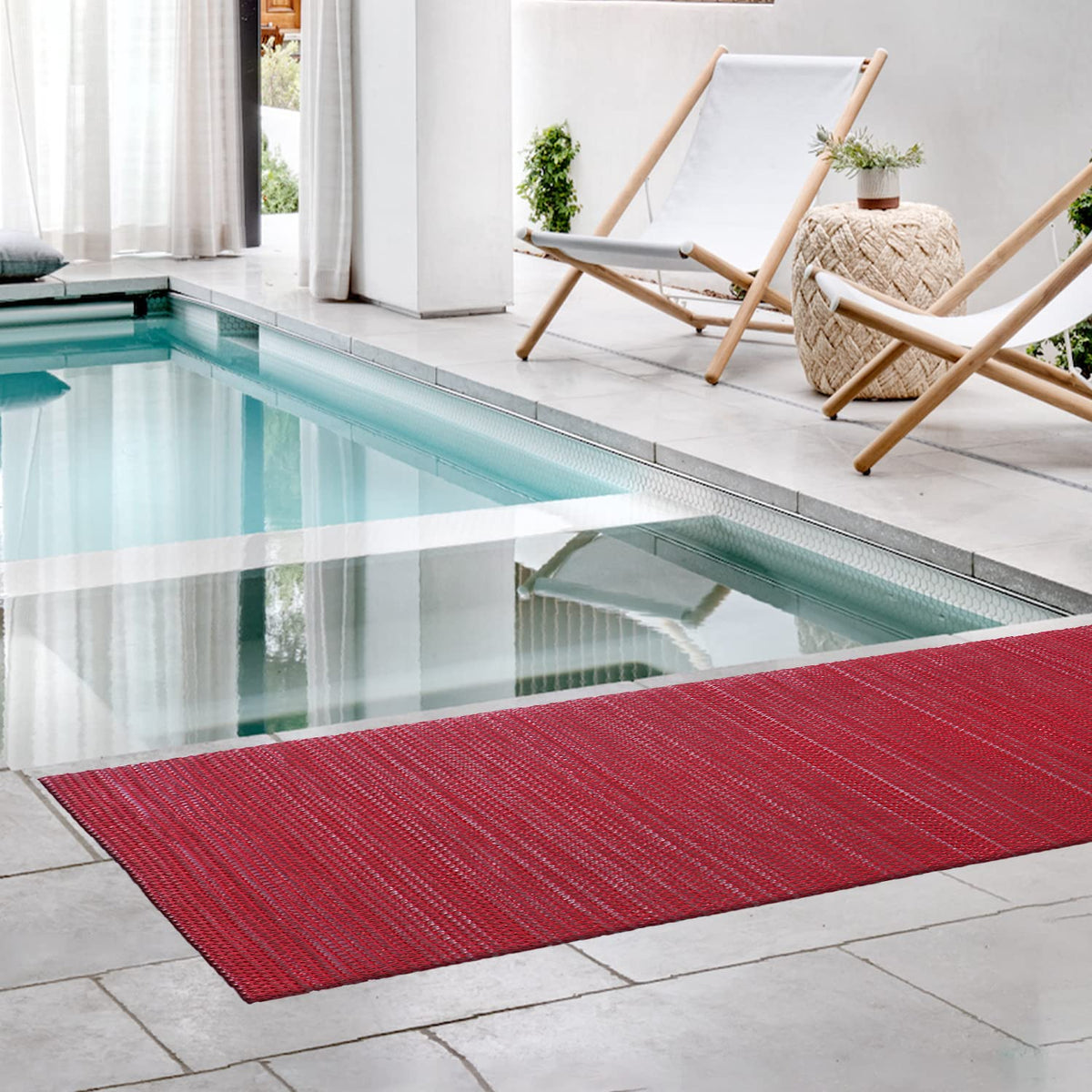 Kuber Industries Rubber Waterproof Anti-Skid Swimming Pool Mat|Shower Mat|Rainmat for Entrance Area,Bathroom,2 x 20 Feet (Red)