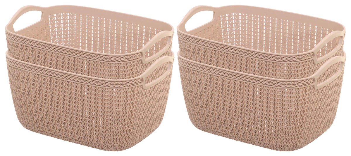 Kuber Industries Unbreakable Plastic 4 Pieces Multipurpose Medium Size Flexible Storage Baskets/Fruit Vegetable Bathroom Stationary Home Basket with Handles (Peach) -CTKTC39040
