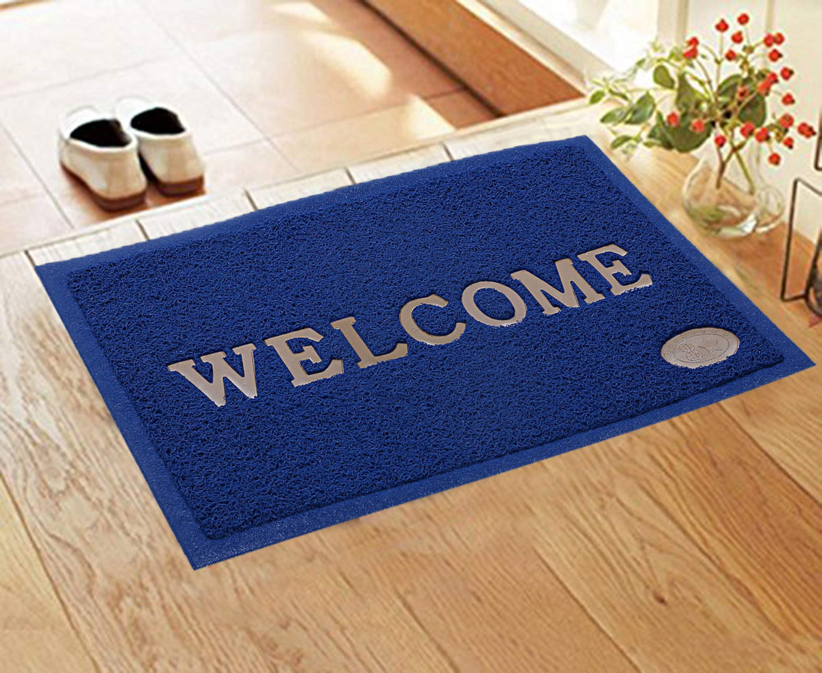 Kuber Industries PVC Anti Skid Welcome Door Mat (Blue) -CTKTC028986