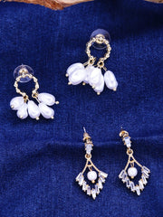 Yellow Chimes Combo of 2 Pairs Latest Fashion Gold Plated Floral Pearl Design Drop Earrings for Women and Girls, Medium (YCFJER-01PRLDGN-C-WH)
