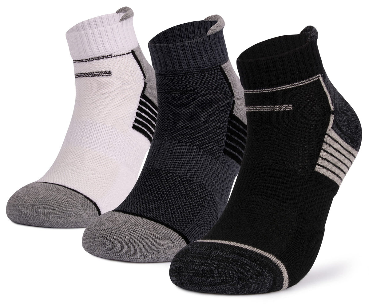 Mush Bamboo Performance Socks for Men || Sports & Casual Wear Ultra Soft, Anti Odor, Breathable Ankle Length Pack of 3 UK Size 6-10 (Black, Dark Grey, Navy Blue & Dark Grey, Navy Blue, Light Grey, 6)