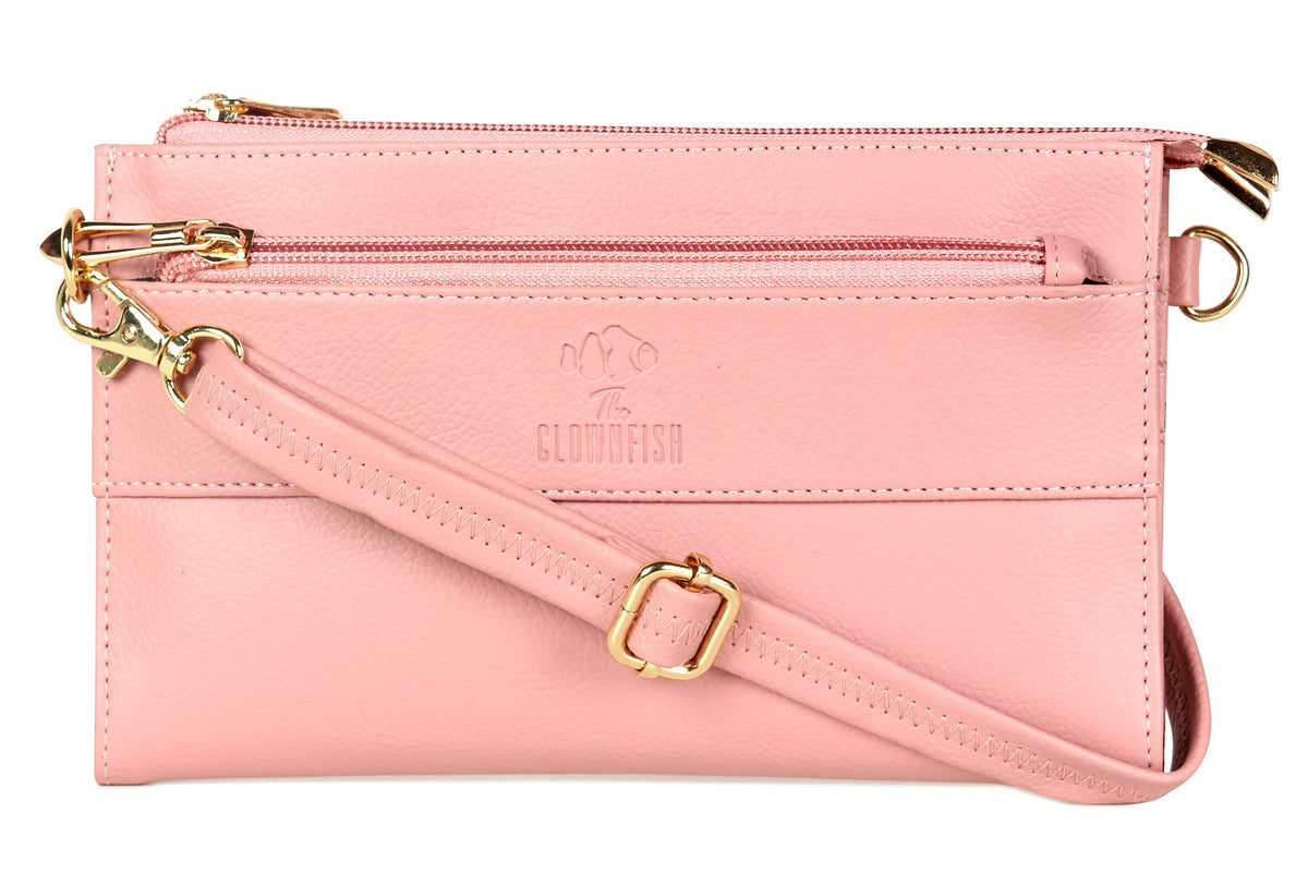 The Clownfish Priscilla Collection Womens Wallet Clutch Sling Bag Ladies Purse with Multiple Card Holders (Pink)