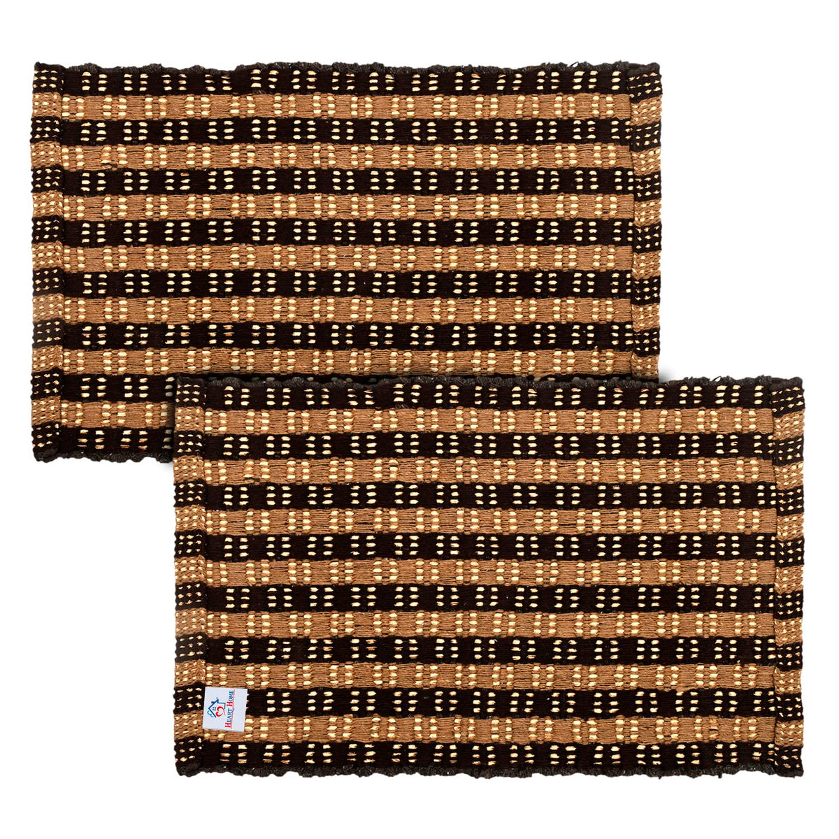 Heart Home Strips Design Cotton Door Mat for Porch/Kitchen/Bathroom/Laundry Room, 23"x14" Pack of 2 (Brown)-50HH01114