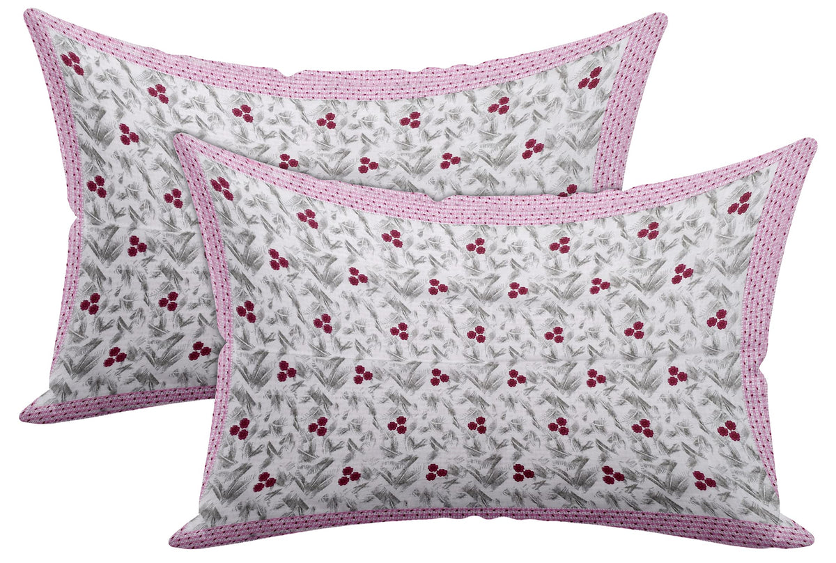 Kuber Industries Set of 2 Floral Design Soft & Smooth Cotton Pillow Cover 18 x 28 inch (Pink), Full (HS_37_KUBMART020225)