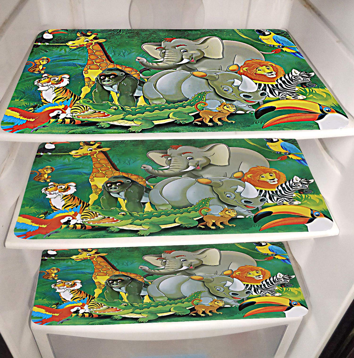 Kuber Industries Cartoon Design 3 Pieces PVC Refrigerator/Fridge Multipurpose Drawer Mat (Green)-CTKTC32944