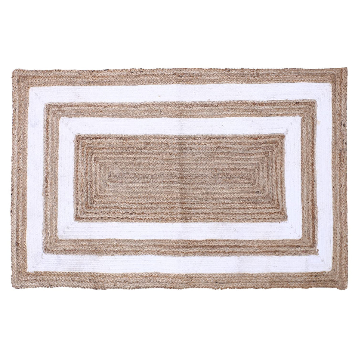 Kuber Industries Hand Woven Carpet|Jute Rectangular Shape Centre Table Dhurrie|Striped Floor Door Mat for Furnish Living Room,Bedroom,5x3 Feet,(White)