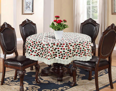 Kuber Industries Polka Dots Print Round Table Cover, Oil-Proof Spill-Proof and Water Resistance PVC Table Cover, Decorative Fabric Circular Table Cover for Outdoor and Indoor Use (Brown)-KUBMART11816