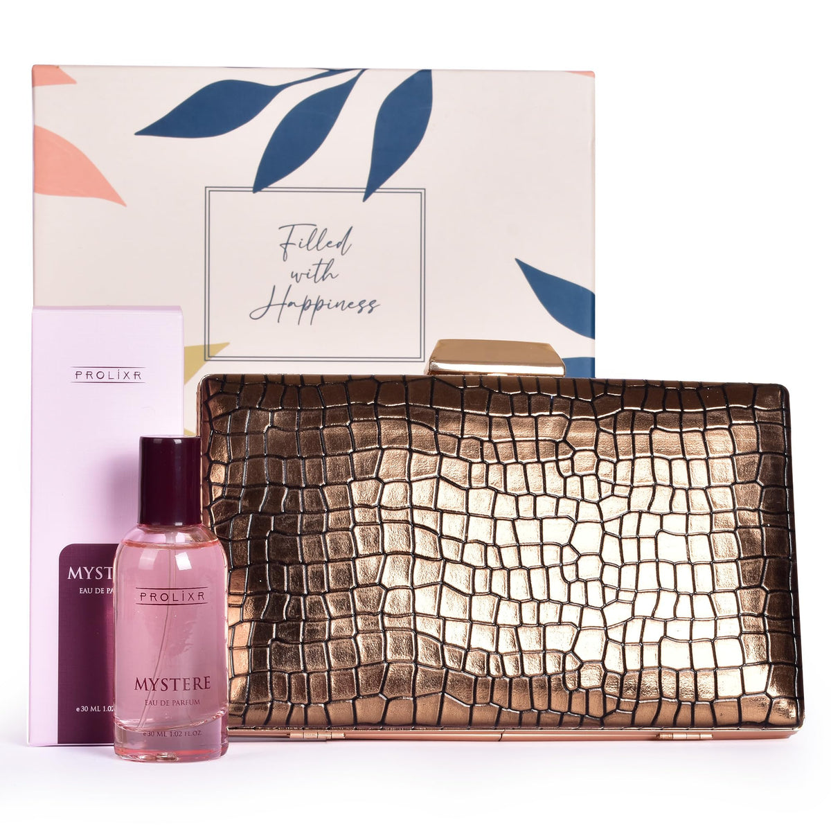 Gleevers Chic & Fragrant Gift for Women | Gift Box pack of 2 with Perfume (30 ml) & Golden Sling Bag | Birthday Gift, Anniversary Gift, Valentine Gift, Secret Santa Gifts