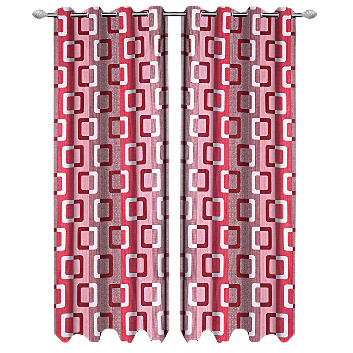 Kuber Industries Geometric Design 2 Pieces Polyester Eyelet Door Curtain 7 Feet (Maroon)-CTKTC030179
