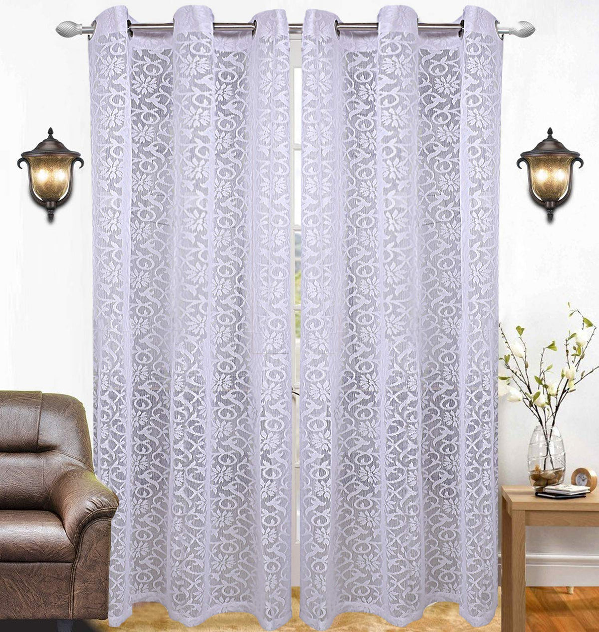 Heart Home Cotton 2 Pieces 7 Feet Eyelet Door Curtain (White) - CTHH01437