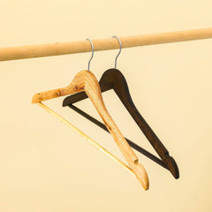 Kuber IndustriesWooden Cloth Hanger Set of 5 With Chromed Plated Steel Hook|Natural|