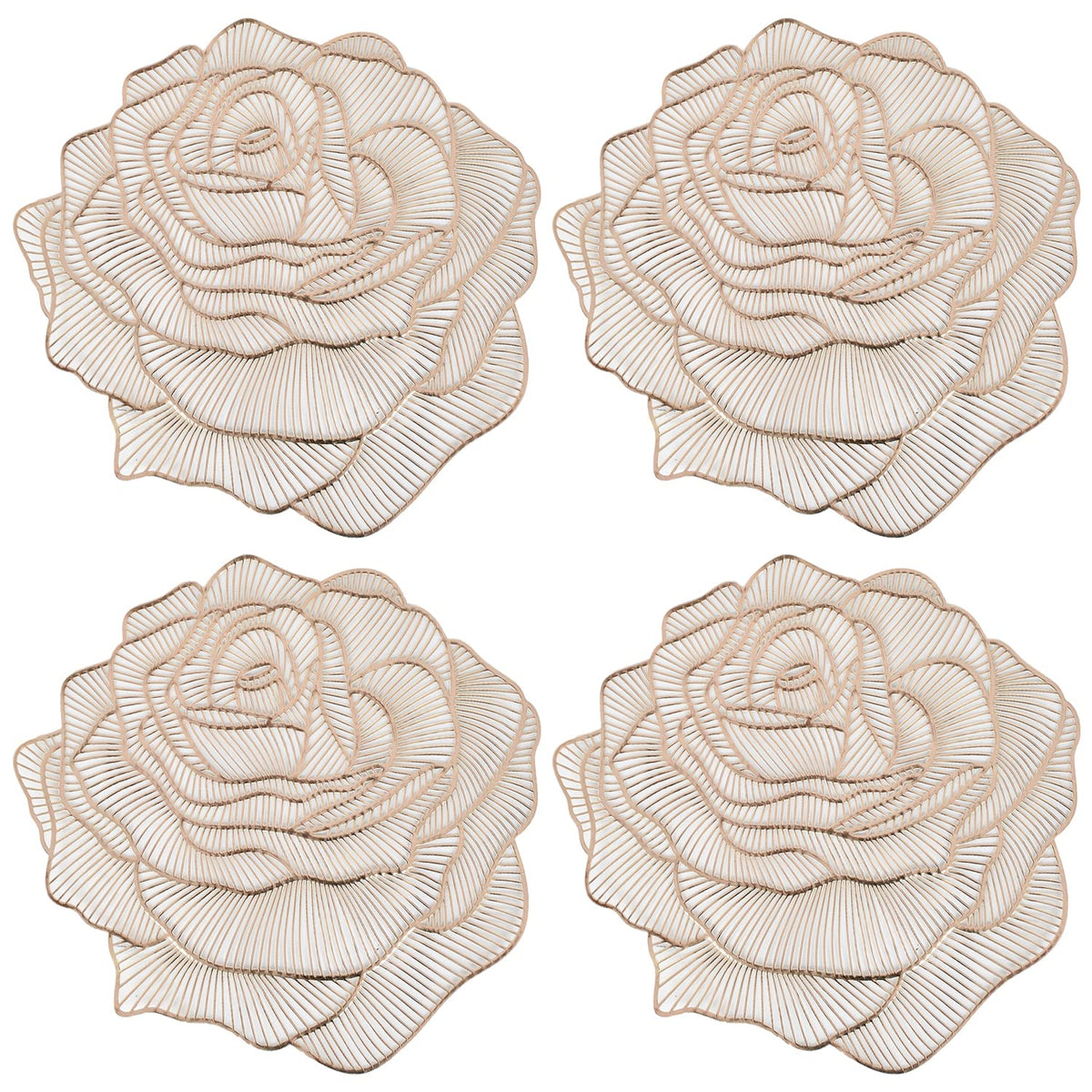 Heart Home Rose Design Soft Leather Table Mats, Dining Table Mats, Set of 4 (Gold)-50HH01301